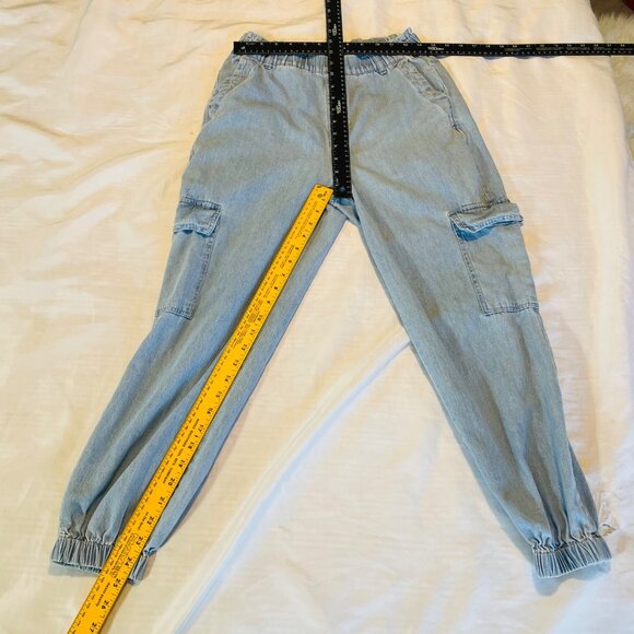 Tgla Womens Elastic Waist Pull Ons Light Blue Denim Cargo Joggers Small S - Picture 9 of 9